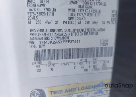 2014 Ford Expedition El Limited из США, поврежденный, VIN 1FMJK2A5XEEF27411